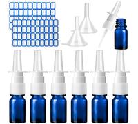 ZHWKMYP 10 Pcs Nasal Spray Bottle, 5ML/0.17OZ 6 Pcs Blue Fine Mist Glass Empty Refillable Nasal Spray Bottle with 2 Pcs Funnels and 2 Pcs Labels