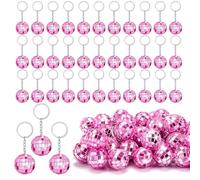 ZHWKMYP 75Pcs Pink Disco Ball Keychain, Mini Small Pink Mirror Disco Ball Bulk Keyring Party Favors for 70s 80s Disco Party Supplies Decorations