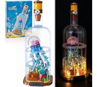 ZHX Octopus in a Bottle Building Set with LED Light, DIY Ocean World Drift Bottle Model Creative Building Blocks Toy, Ideal Gift for Teens Adults Ocean Enthusiasts Home Decor Display