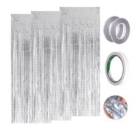 ZHXGO 3Pcs Metallic Tinsel Curtains, 1mx2m, Foil Curtain Backdrop Silver, Glitter Curtain with Ribbon and Double Sided Tape, UV Protection, Easy to Install, Suitable for Living Room, Bedroom, Office