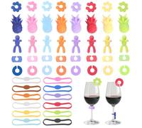 ZHXGO 52Pcs Reusable Silicone Wine Glass Markers Set, 8 Shapes Colorful Drink Charm Identifiers for Champagne, Non-Slip, Dishwasher Safe Cocktails & Martinis for Party Reception Accessories