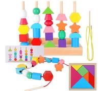 ZHXGO Wooden Beads Sequencing Toy Set, Lacing Beads Building Blocks, Toddler Sorting & Stacking Beads, Shape Sorter Threading Toys with Cards Tangram, Educational Learning Gifts for 3 4 5+ Years Old