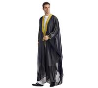 zhxinashu Elegant Men's Moroccan Thobe - Open Cardigan Long Sleeve Abaya, Men'sChiffon Muslim Printed Thobe, Loose Fit Retro Casual Kaftan(Black,L)