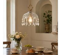 zhxinashu Glass Pendant Light with Droplets,Ceiling Light for Bedroom-L | E27 Brass Hanging Lamp with K9 Crystal Drops bulb not included,1M Adjustable Cord,Vintage Deco for Hallway Kitchen Island Bar