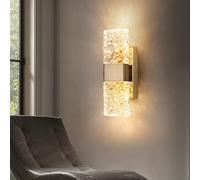 zhxinashu Gold LED Wall Light,Water Ripples Crystal Wall Sconce,Tri-Color