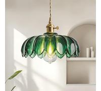 zhxinashu Green Glass Pendant Light, Vintage Ceiling Light, E27 Brass Art Deco Ceiling Light, Indoor Flower Shape Industrial Hanging Light for Bedroom, Living Room, Bedside, Kitchen