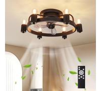 zhxinashu Industrial Retro E27 Ceiling Fan with Remote Control, 6-Speed Reversible Ceiling Fan with 3 Blades for Bedroom, Living Room, Dining Room(Black)