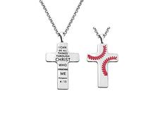 Zhxingjew Phil 4:13 Cross Necklace I Can Do All Things Christian Jewelry Football Rugby Ball Baseball Team Gift, 3cm*4.5cm, Stainless Steel, No Jewels