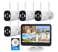 ZHXINSD - 2K*2 Dual Lens & 10X Zoom] Home Wireless Security Camera System with 12.5 Inch LCD Monitor Outdoor 10 Channel Kit with 4 WiFi Security Cameras
