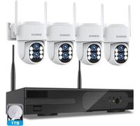 ZHXINSD Wireless Outdoor Security Camera System: Dual Lens 6MP 10X Hybrid Zoom Auto Track PTZ 4 Pack 4K 10 Channels DVR with 1TB HDD for Home Security