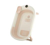 ZHXQRP Collapsible Pet Bathtub with Water Drain Plug and Temperature Gauge Dog Bathtubs Large Capacity for Small Medium Pets Foldable Shower Tub(Brown)