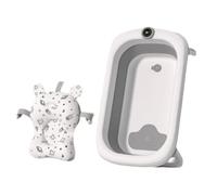 ZHXQRP Dog Bath Tub with Water Drain Plug Large Capacity Folding Bathing Space Saving for Puppy Small Dogs Cats Shower(Gray with bath mat)