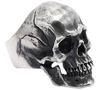 ZhxshwHdd Skull Ring For Men Vintage Silver Black Cool Punk Retro Gothic Dainty Goth, Metal, No Gemstone