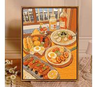 ZHXXFD Paint by Numbers Kits for Adults Kitchen Cake Bread Toast Fruit with Frame 40X50Cm DIY Oil Acrylic Painting by Numbers Kits for Beginners Canvas Landscape,A17