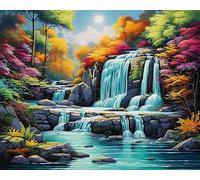 ZHXXFD Waterfall Paint By Numbers for Adults Without Frame,Adult Paint By Numbers Canvas Kits Landscape Mountain - 40X50Cm,DIY Acrylic Oil Painting Kit Art,Painting By Numbers for Beginner,A6