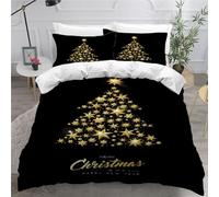 ZhYaDoN Duvet Cover King Size Christmas Soft Microfiber Comforter Cover with Zipper and 2 Pillowcases Room Decor Quilt Cover Black Gold Christmas Tree Bedding Set 3D Print for Kids Boy Girls