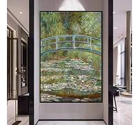 Zhyaunz 5D DIY Diamond Painting Cross Stitch Japanese Bridge and Qater Lily-Claude Monet Embroidery Kits Round Decor Art Craft 40x50cm