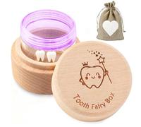 ZHYEEDAA Tooth Fairy Tooth Holder with Inside Clear Container&Storage Pouch, Wooden Tooth Fairy Box, Tooth Fairy Gifts,Lost Tooth Case to Put Under Pillow