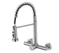 ZHYICH Wall Mounted Kitchen Faucet with Pull Out Sprayer, 8 Inch Central Commercial Kitchen Sink Faucet, Stainless Stainless Steel Easy Control Cold and Hot Water