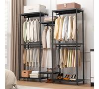 ZHYOCOGY 200cm Tall Heavy Duty Clothes Rail, Open Wardrobe with 8 Shelves and 5 Rods, Max Load 1000LBS, Portable Tidy Rails for Bedroom, Freestanding Clothes Stand (180cm)