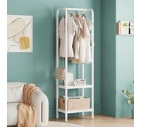 ZHYOCOGY Metal Coat Stand, Small Coat Rack with Shelf and Hook, Freestanding Clothes Rail for Hallway, Bedroom, Office, Balcony, Small Space, Entrance (white)