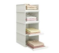 ZHYOCOGY Wardrobe Storage Organiser 4 Pack, 81.5cm Stackable Closet Drawers with Full Pull-Out Trays, Large Clothes Storage Boxes, Basket for Clothing, Bedroom, Bathroom (32.5 x 42.5 x 81.5cm)
