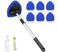 ZHYOPING 9 Pcs Car Windscreen Cleaner, Extendable Window Cleaner, Multifunctional Car Interior Cleaning Kit with 6 Reusable Microfiber Pads, 1 Aluminum Handle, 1 Spray Bottle, 1 Air Conditioning Brush