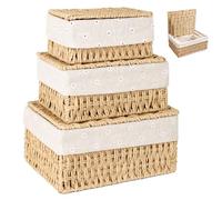ZHYOPING Set of 3 Storage Baskets with Lids - Natural Paper Rope Storage Basket, 3 Sizes Woven Hamper Basket with Lining for Toys, Bathroom, Living Room, Bedroom - Boho Decorative Storage Solution