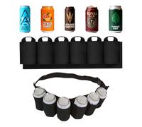 ZHYUAN Beer Belt, Beer Can Belt Can Hold 6 Cans, Portable Drinker Beer Soda Can Belt Holder, Beer Holder Belt, Portable Beer Belt for Camping, Hiking, Outdoor Party (Black), black, standard size, No