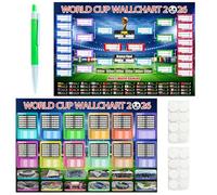 ZHYUGOYA 2026 Football Tournament Wall Chart Poster, 2Pcs 60x42cm Schedule Poster with Pen Adhesive Dots, Includes 48 Teams Group Stage Knockout Final Track, Interactive Football Wall Decor