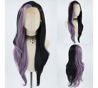 ZHYWIGS Synthetic Lace Front Wig Long Highlight Purple Black Split Hair Heat Resistant Half Black Purple Side Part 24 Inches Long Party Wig