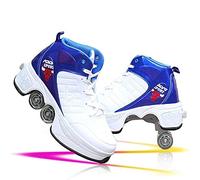 ZHYX Roller Skates For Shoes With Wheels 2 In 1 Double Line Skates,kick Rollers Shoes For Adults Pop Out Skates For Boys And Girls,Blueandwhite-39