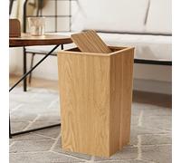 ZHZ-DT Wood Waste Paper Bin with Lid Home Bedroom Bathroom Kitchen Office Recycling Rubbish Bins Basket Modern Trash Can Wastebasket for Under Desk, Small