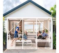 ZHZFSH Fly Screens for Doors Reinforced Polyester Double Door Screen Curtain for Sliding Door French Door Keep Fly Bug Out Heavy Duty Bug Mesh Curtain Lets Fresh Air in,White-B, 160x220cm