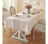 ZHZFSH Heavy Duty Cotton Linen Tablecloth for Rectangular Tables, Washable Cotton Linen Tassel Tablecloth, Dust-Proof Table Cover for Kitchen Dinning Tabletop Decoration, Style G1, 110x280cm