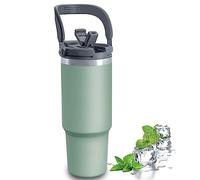 ZHZHLED 30 oz Tumbler with Handle, Vacuum Insulated Water Bottle with 2-in-1 Lid and Straw, Double Wall Stainless Steel Coffee Cup Travel Mug Leak Proof Flip, Cold for 12 Hours Iced for 24 Hours