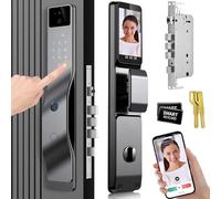 ZHZWwansuGE Smart Door Lock, Tu-Ya Smart Wifi Door Lock, Remote Unlocking Via App, 3D Face Recognition/Fingerprint/Password/NFC/IC Card/Key Door Lock, Fully Automatic Digital Combination Lock Grey