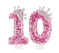 Zi Lan 10th Birthday Candles for Girls, Pink Crown Number 10 Cake Topper Decorations for Women Party Wedding Anniversary Celebration Supplies