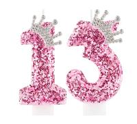 Zi Lan 13th Birthday Candles for Girls, Pink Crown Number 13 Cake Topper Decorations for Women Party Wedding Anniversary Celebration Supplies