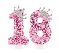 Zi Lan 18th Birthday Candles for Girls, Pink Crown Number 18 Cake Topper Decorations for Women Party Wedding Anniversary Celebration Supplies