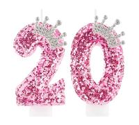 Zi Lan 20th Birthday Candles for Girls, Pink Crown Number 20 Cake Topper Decorations for Women Party Wedding Anniversary Celebration Supplies