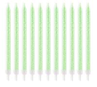 Zi Lan 24-Count Glitter Long Thin Birthday Candles, Light Green Long Stick Cake Toppers Set for Birthday Party Wedding Anniversary Decorations Supplies