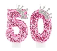 Zi Lan 50th Birthday Candles for Girls, Pink Crown Number 50 Cake Topper Decorations for Women Party Wedding Anniversary Celebration Supplies