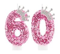 Zi Lan 60th Birthday Candles for Girls, Pink Crown Number 60 Cake Topper Decorations for Women Party Wedding Anniversary Celebration Supplies