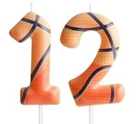 Zi Lan Basketball 12th Birthday Candle Brown Basketball Themed Cake Candles Happy Birthday Party Cake Topper for Boy Girl Kid Sport Theme Party Decorations Celebration Supplies