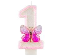 Zi Lan Butterfly Birthday Candle for Girls, Glitter Pink 1st Cake Decorations, Golden Texture, Number 1, Colorful Sequin Happy Birthday Cake Topper Wedding Anniversary Party Supplies for Girls Women