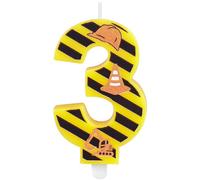 Zi Lan Construction Birthday Candle for Cake Topper, Number 3 Yellow&Black Stripes Candles for Boys Themed Party Decoration Supplies Favors Gifts