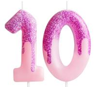 Zi Lan Pink 10th Birthday Candles Purple Pink Number 10 Candle Cake Topper Decorations for Girls Birthday Party Wedding Anniversary Celebration Supplies