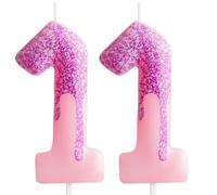 Zi Lan Pink 11th Birthday Candles Purple Pink Number 11 Candle Cake Topper Decorations for Girls Birthday Party Wedding Anniversary Celebration Supplies