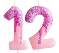 Zi Lan Pink 12th Birthday Candles Purple Pink Number 12 Candle Cake Topper Decorations for Girls Birthday Party Wedding Anniversary Celebration Supplies